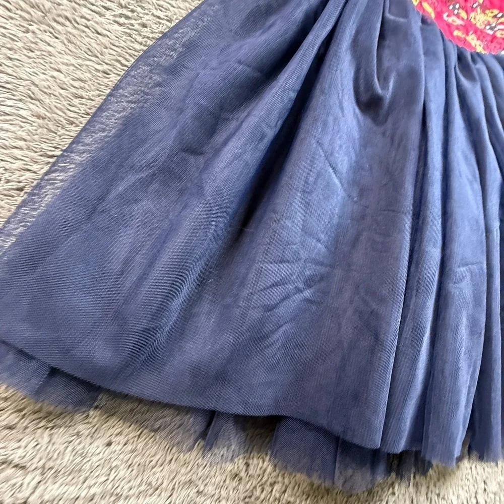 Mi Ami Embroidered Floral Dress S Sleeveless Pink Navy Tulle A-Line NWT - Picture 6 of 9